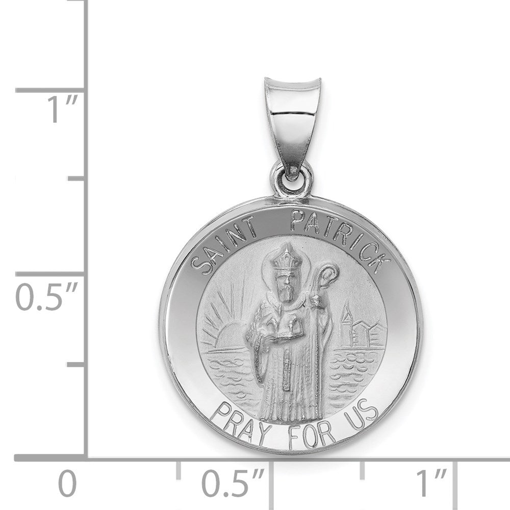 14k White Gold 19 mm Polished and Satin St Patrick Medal Hollow Pendant (1.3 grams)
