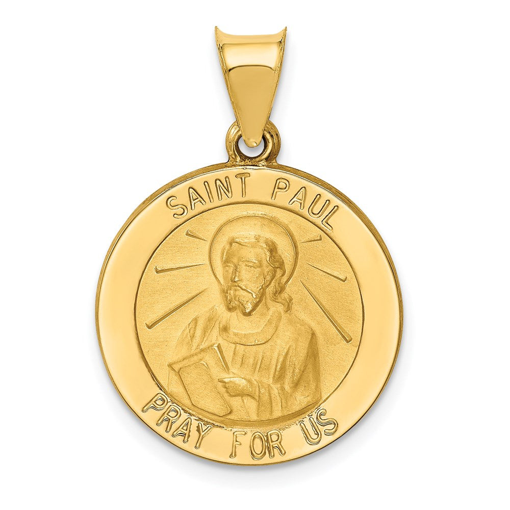 14k Yellow Gold 19 mm Polished and Satin St Paul Medal Hollow Pendant (1.3 grams)