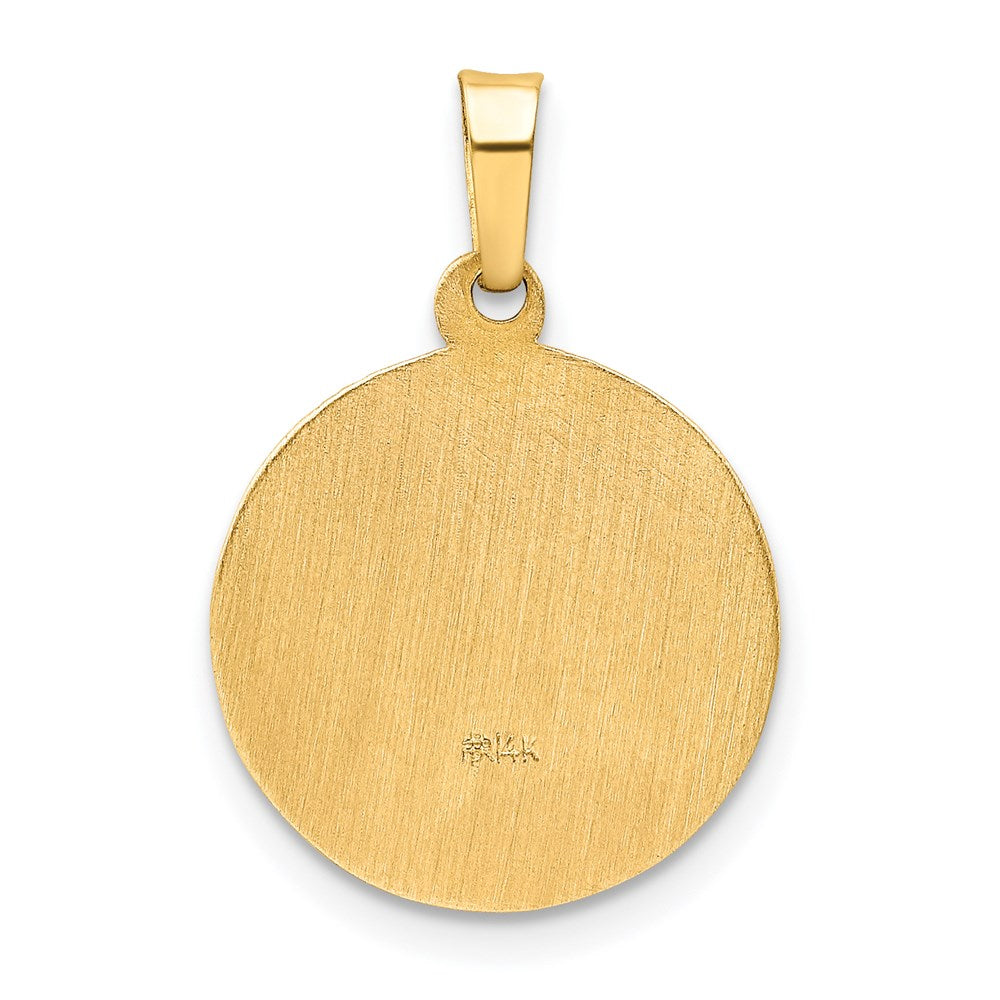 14k Yellow Gold 15 mm Polished and Satin Confirmation Medal Hollow Pendant (0.88 grams)