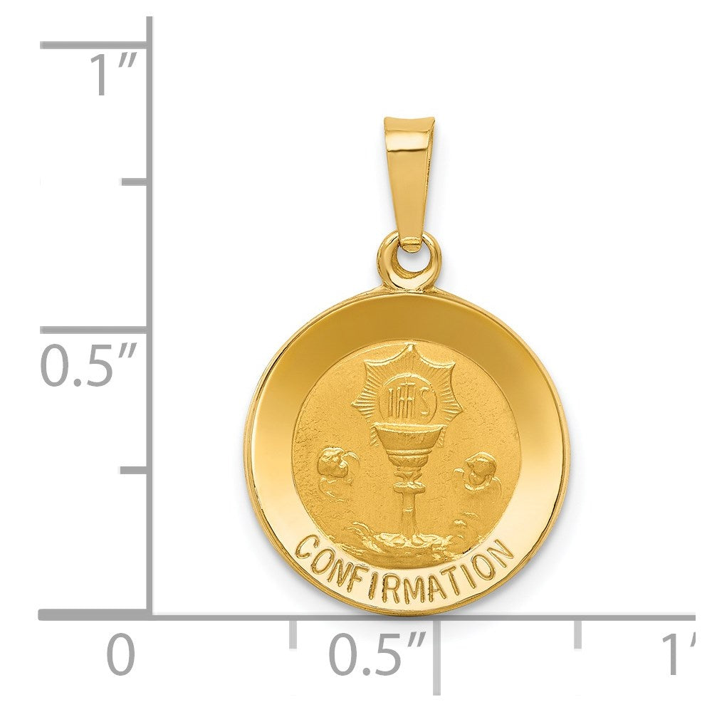 14k Yellow Gold 15 mm Polished and Satin Confirmation Medal Hollow Pendant (0.88 grams)