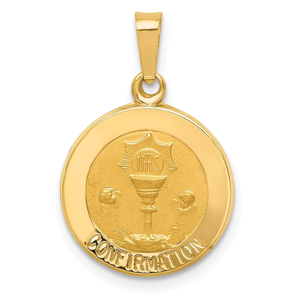 14k Yellow Gold 15 mm Polished and Satin Confirmation Medal Hollow Pendant (0.88 grams)