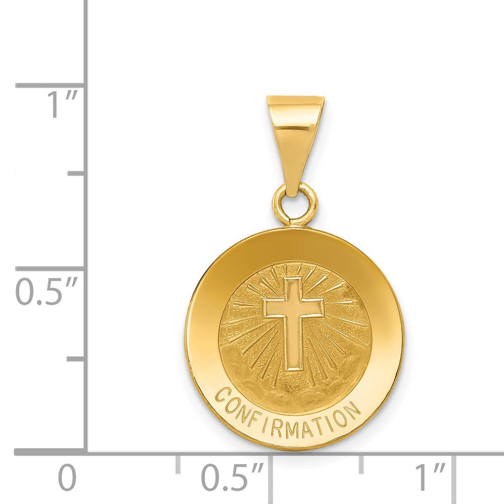 14k Yellow Gold 15 mm Polished and Satin Confirmation Medal Hollow Pendant (0.88 grams)