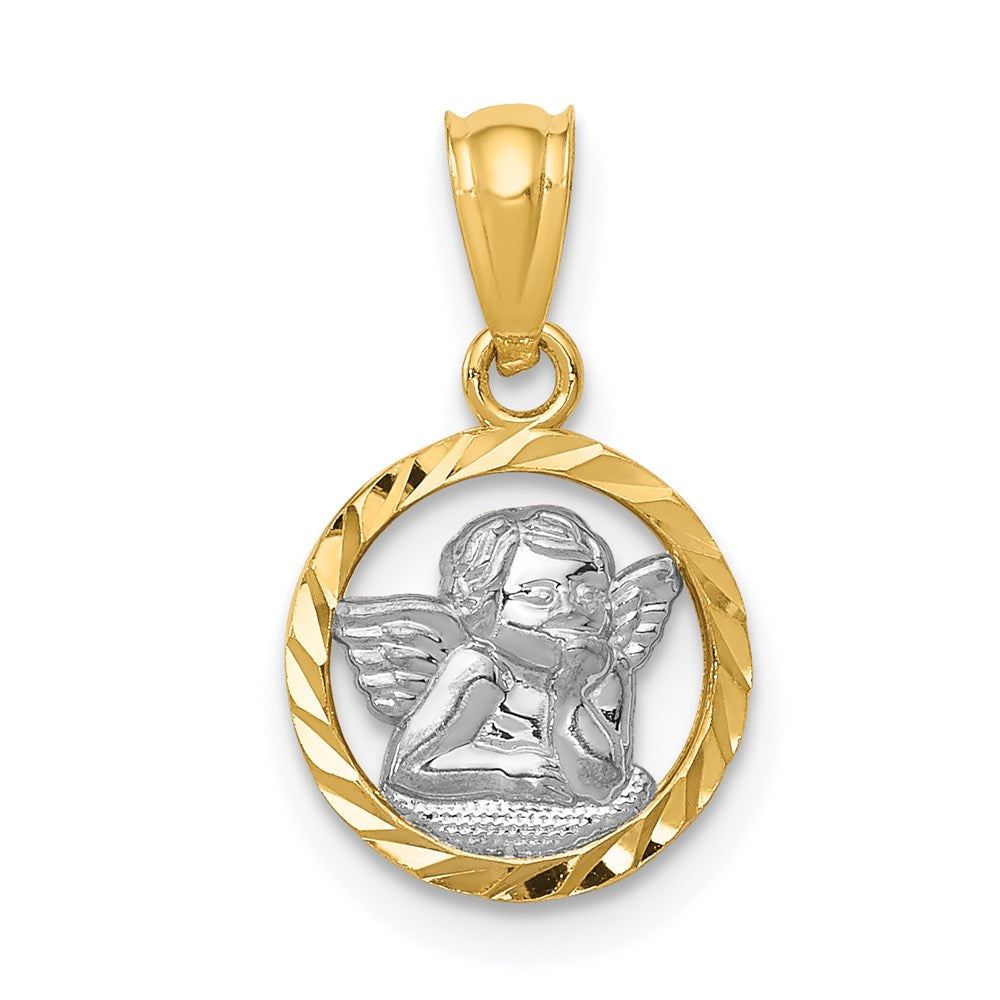 14k Yellow & Rhodium 11 mm Cherub Pendant (0.48 grams)