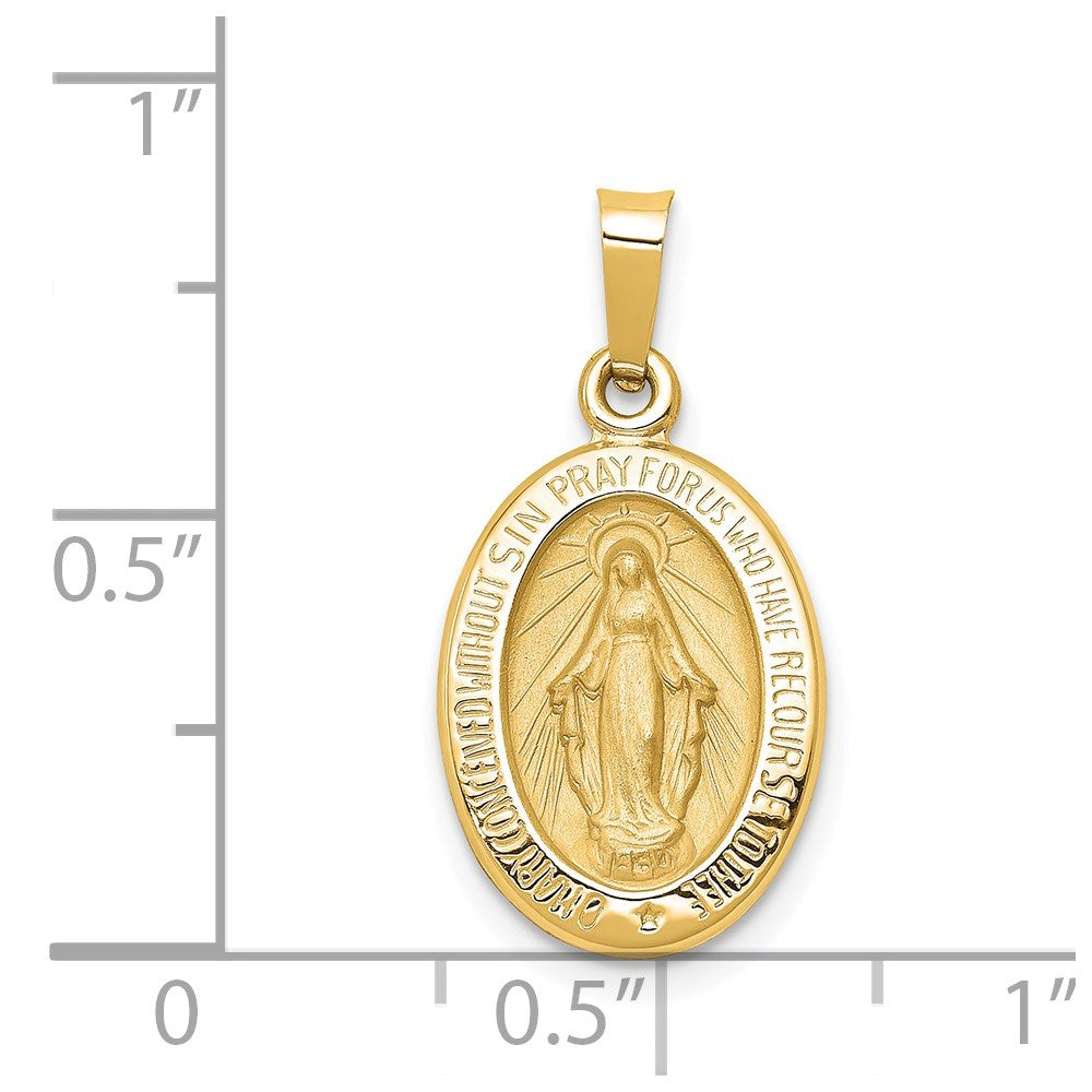 14k Yellow Gold 12 mm Polished and Satin Miraculous Medal Hollow Pendant (0.88 grams)