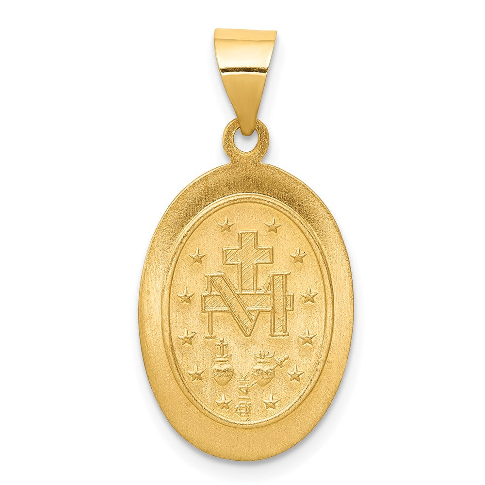 14k Yellow Gold 14 mm Hollow Polished And Satin Miraculous Medal Pendant (1.3 grams)