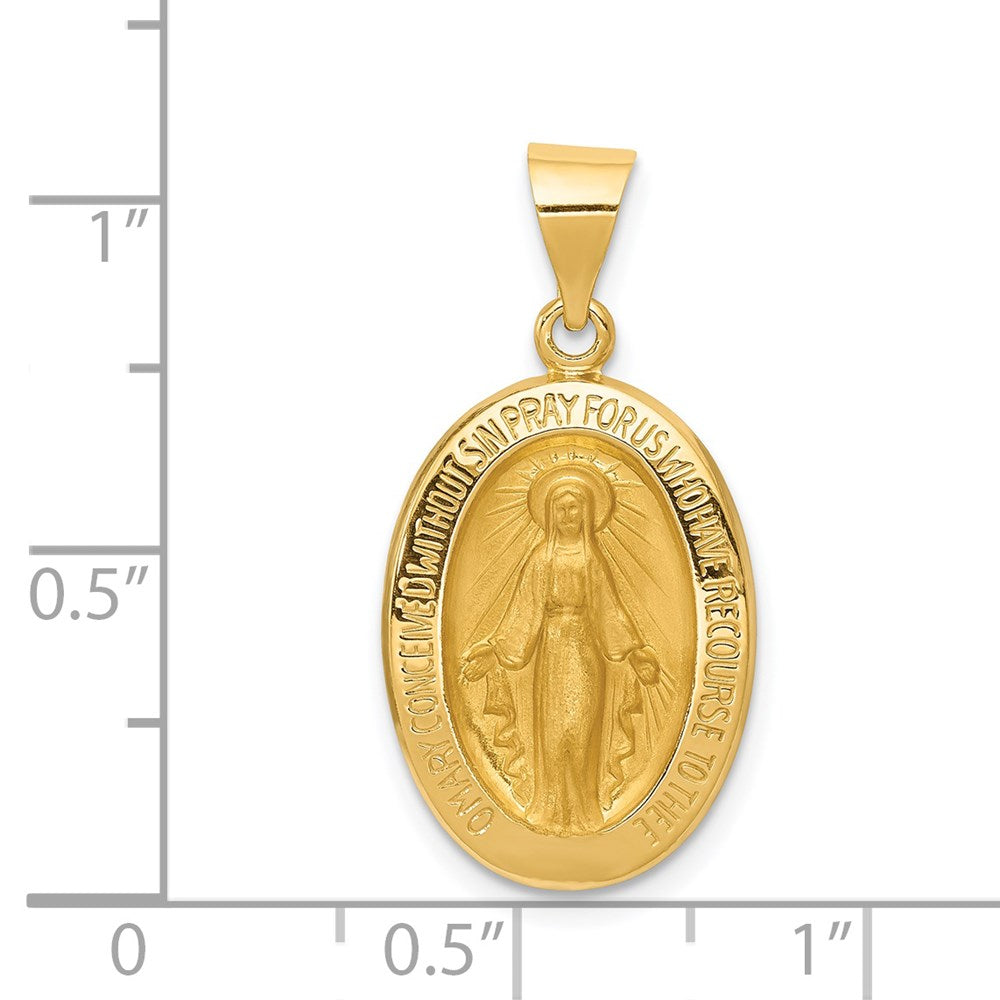14k Yellow Gold 14 mm Hollow Polished And Satin Miraculous Medal Pendant (1.3 grams)