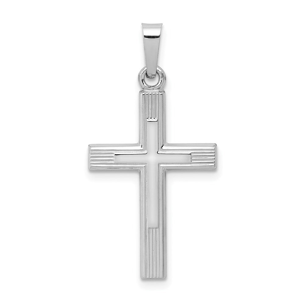 14k White Gold 14 mm Brushed and Polished Latin Cross Pendant (0.52 grams)