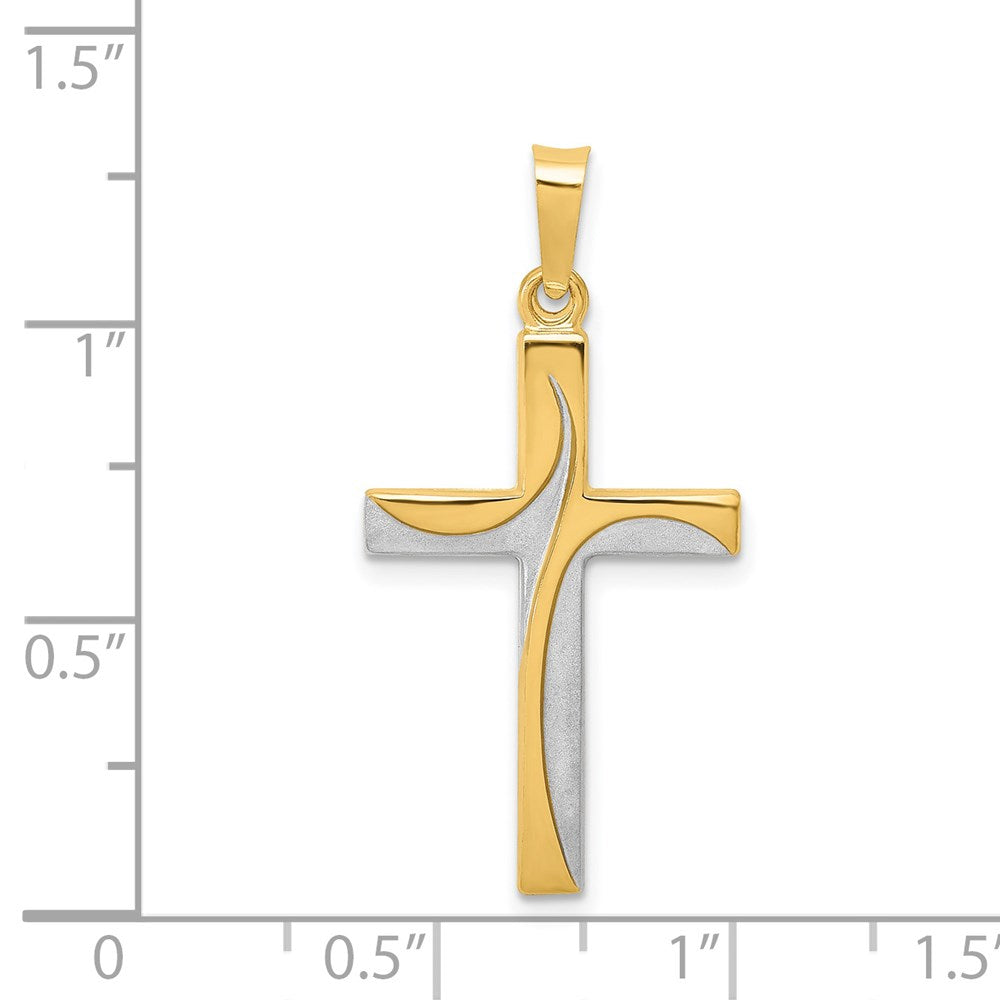 14k Yellow & Rhodium 16.4 mm Satin and Polished Latin Cross Pendant (0.57 grams)