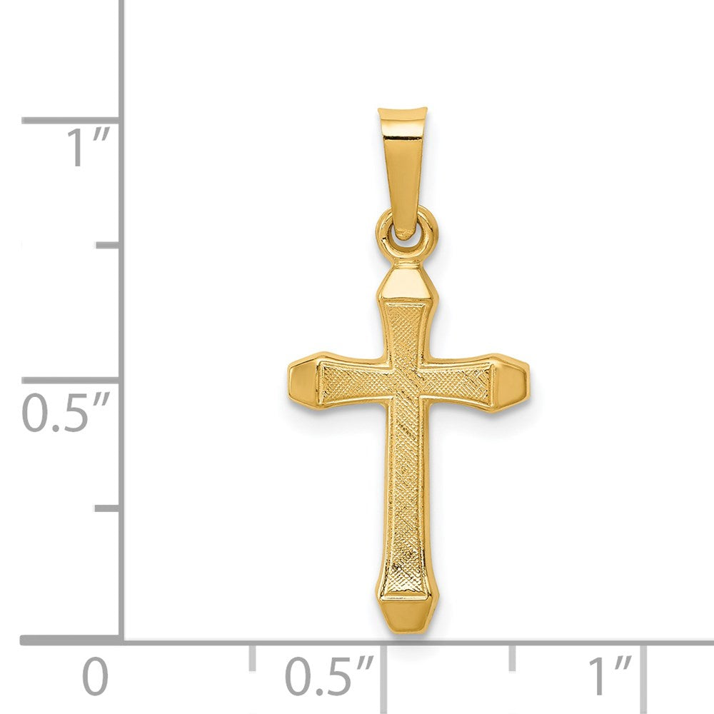 14k Yellow Gold 12 mm Textured and Polished Latin Cross Pendant (0.42 grams)