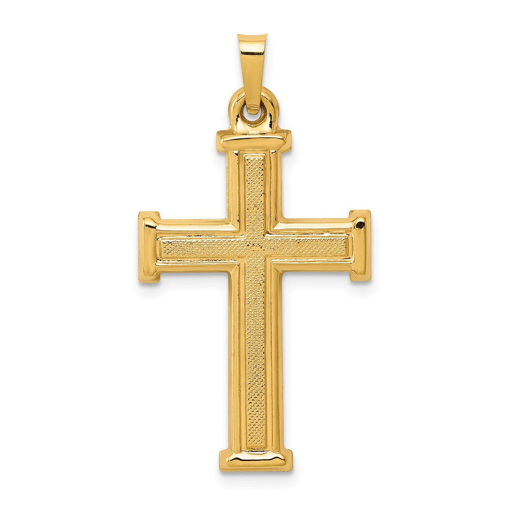 14k Yellow Gold 17.5 mm Brushed and Polished Latin Cross Pendant (1.02 grams)