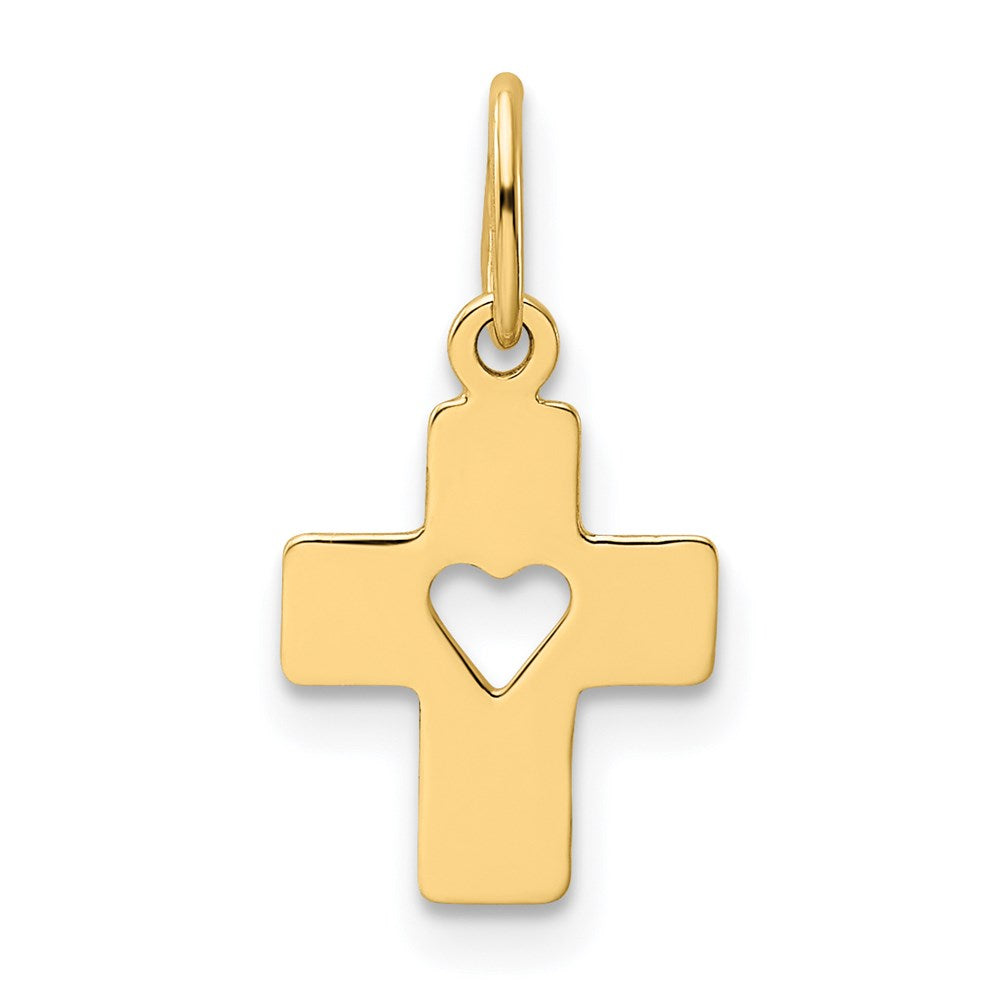 14k Yellow Gold 9 mm Polished Cross with Heart Pendant (0.16 grams)