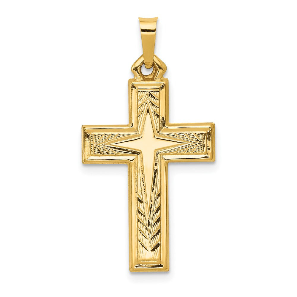 14k Yellow Gold 16 mm Brushed and Polished Latin Cross Pendant (0.92 grams)