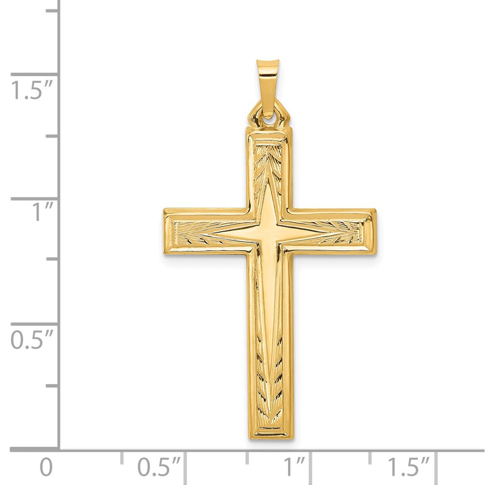 14k Yellow Gold 22 mm Brushed and Polished Latin Cross Pendant (1.44 grams)