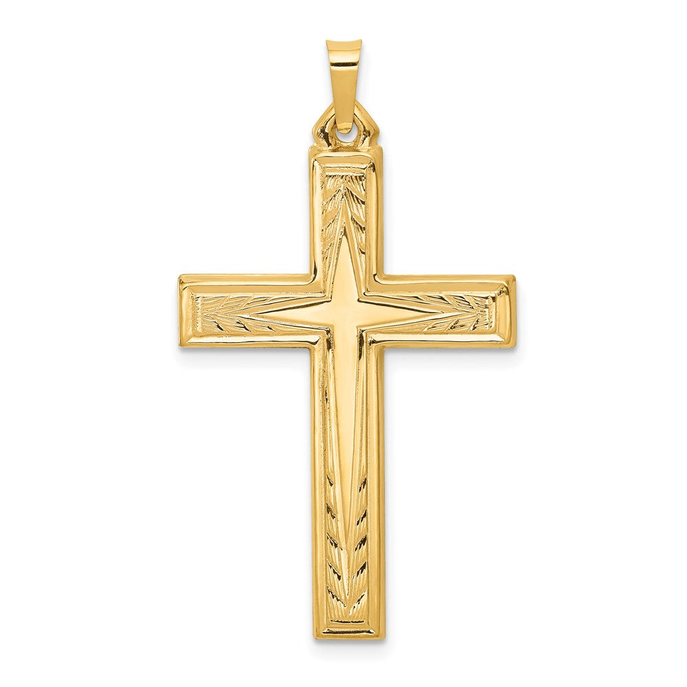 14k Yellow Gold 22 mm Brushed and Polished Latin Cross Pendant (1.44 grams)