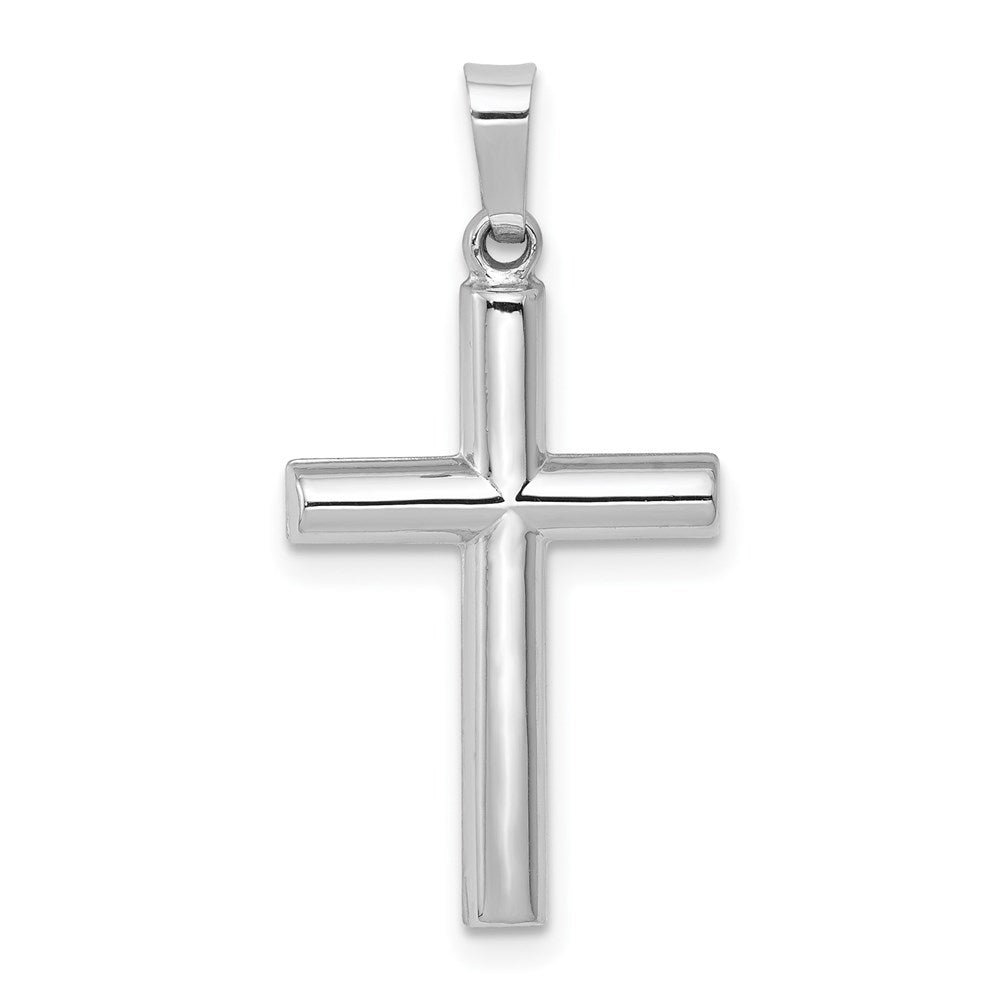 14k White Gold 14 mm Brushed and Polished Hollow Latin Cross Pendant (0.57 grams)