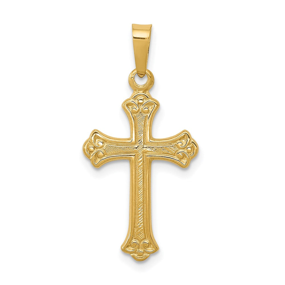 14k Yellow Gold 13.5 mm Polished Fleur de lis Cross Pendant (0.89 grams)