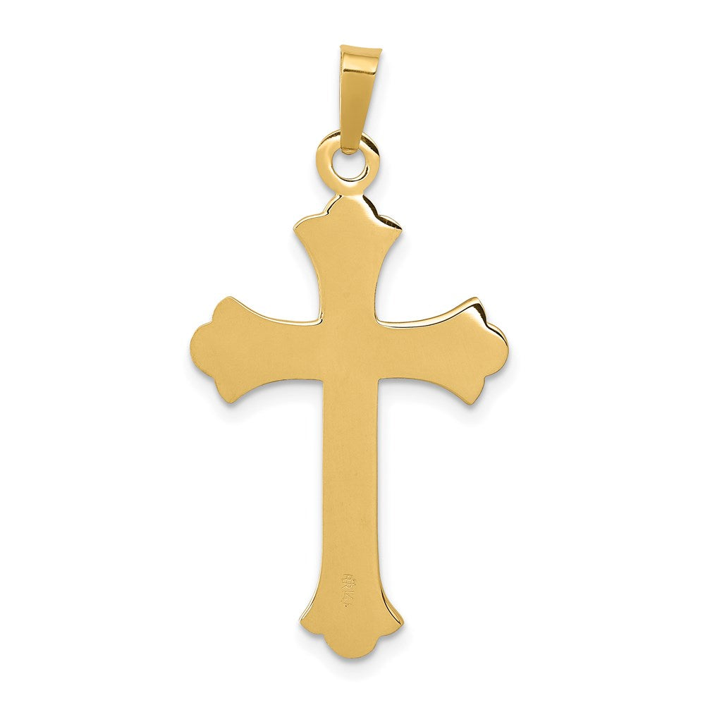 14k Yellow Gold 18 mm Textured and Polished Fleur de lis Cross Pendant (1.51 grams)