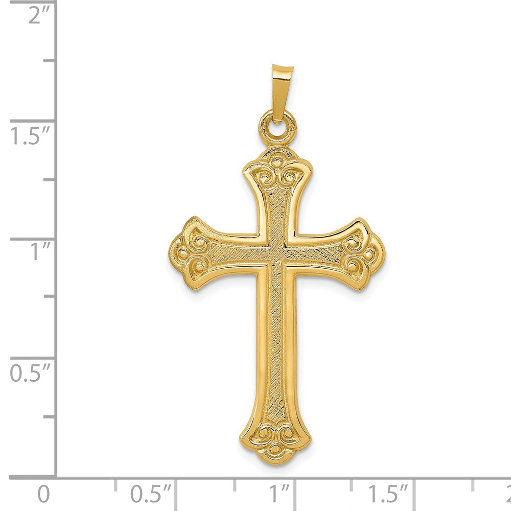 14k Yellow Gold 22.5 mm Textured and Polished Fleur de lis Cross Pendant (3.01 grams)