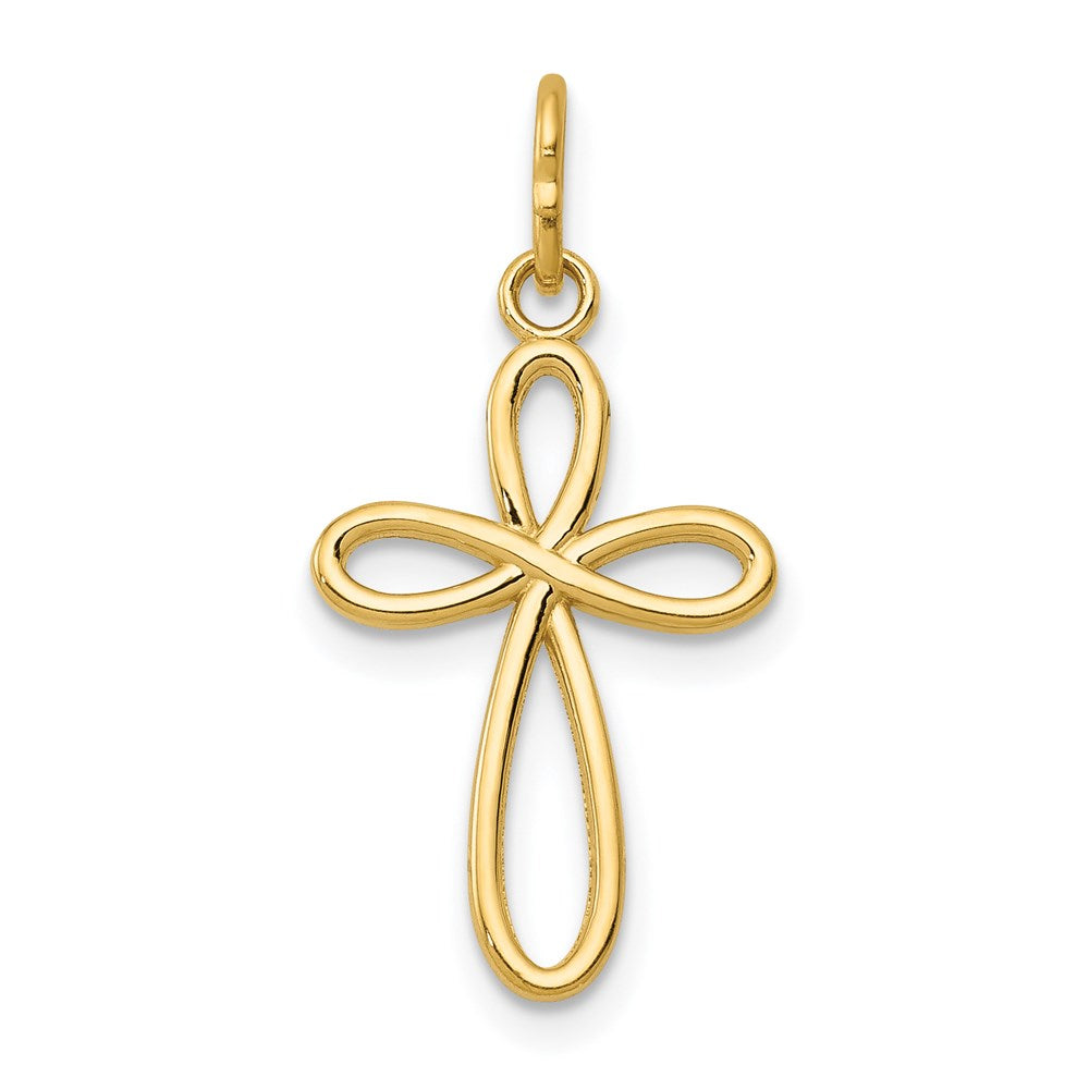 14k Yellow Gold 11.5 mm Gold Polished Small Ribbon Cross Pendant (0.35 grams)