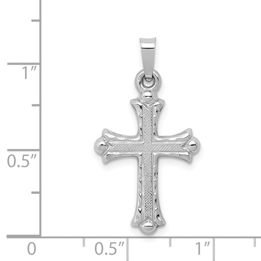 14k White Gold 14.5 mm Textured and Polished Fleur de lis Cross Pendant (0.66 grams)