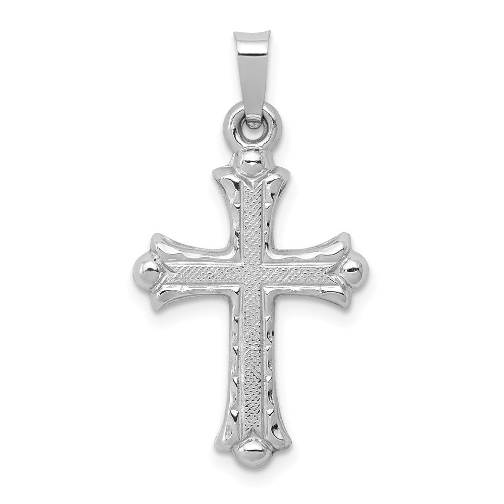 14k White Gold 14.5 mm Textured and Polished Fleur de lis Cross Pendant (0.66 grams)