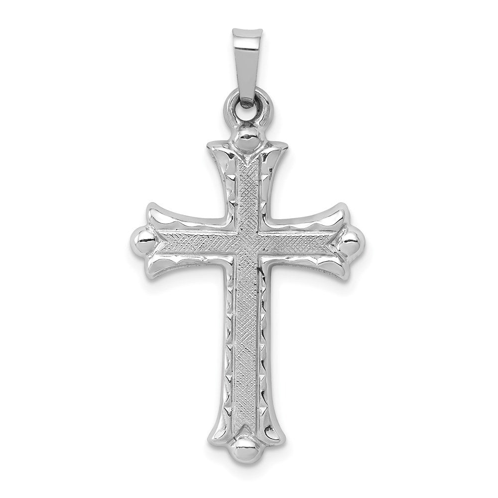 14k White Gold 18 mm Textured and Polished Fleur de lis Cross Pendant (0.99 grams)