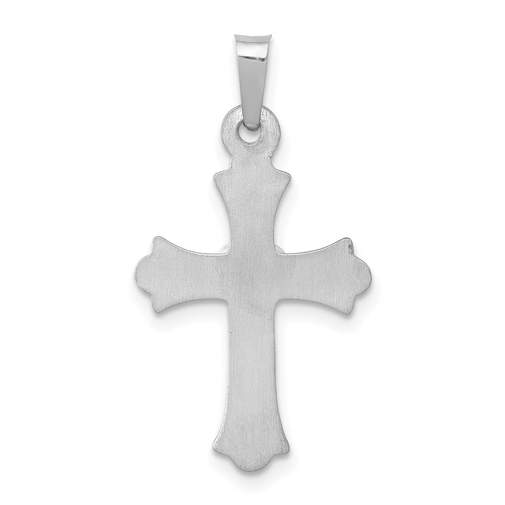 14K White Gold Diamond Fleur De Lis Cross with Heart Pendant (0.81 grams)
