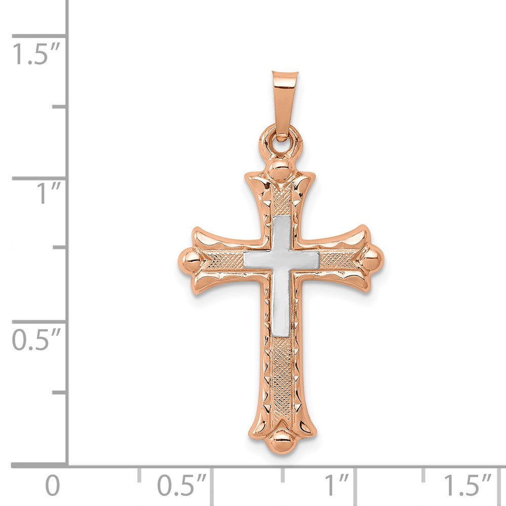 14k Two-tone 18 mm Two-Tone Budded Cross Pendant (1.05 grams)