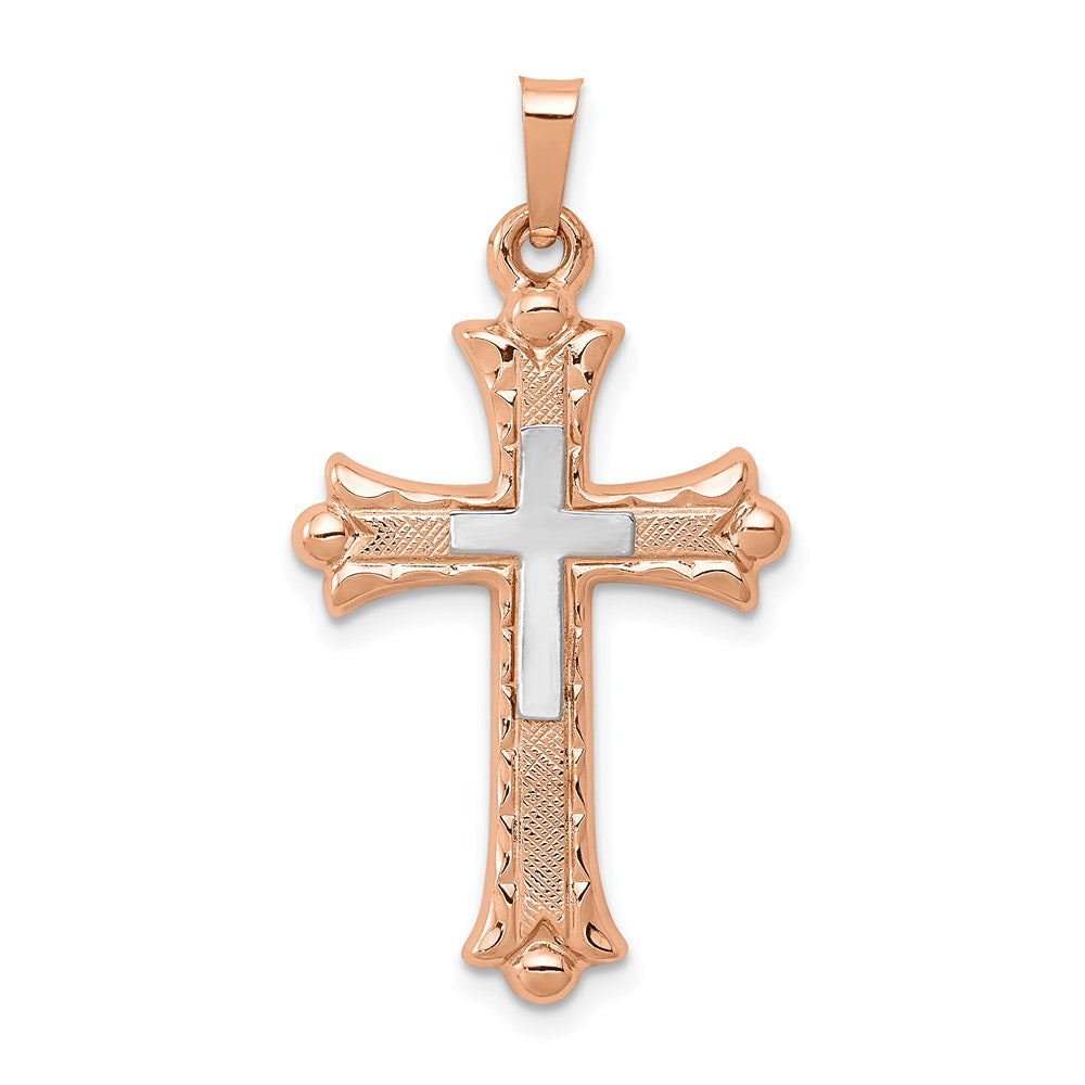 14k Two-tone 18 mm Two-Tone Budded Cross Pendant (1.05 grams)