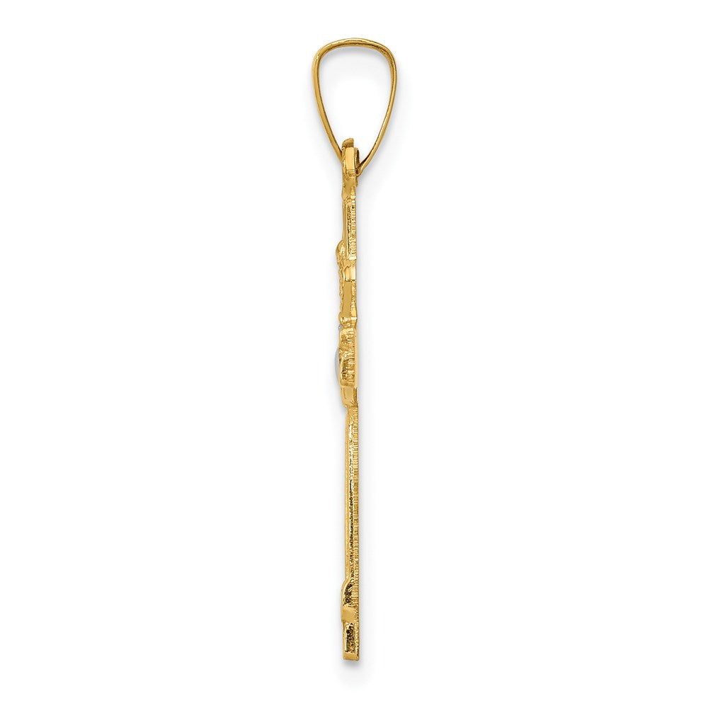 14k Yellow & Rhodium 9.5 mm Polished Claddagh Cross Pendant (0.84 grams)