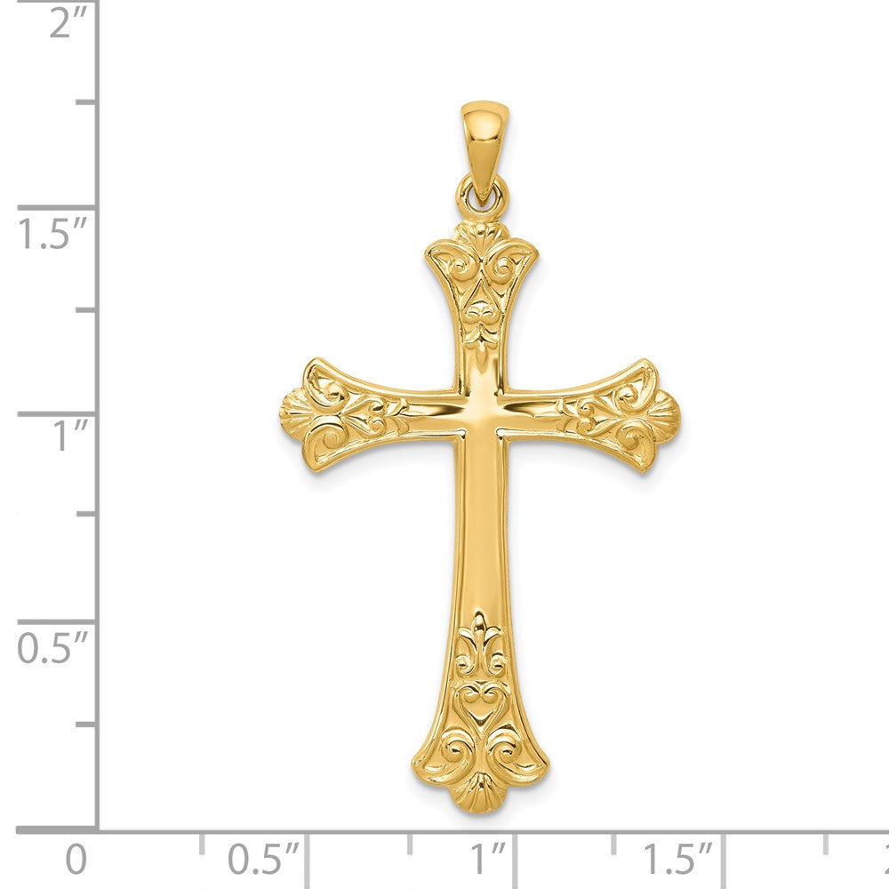 14k Yellow Gold 25 mm Fleur De Lis Cross Pendant (2.28 grams)