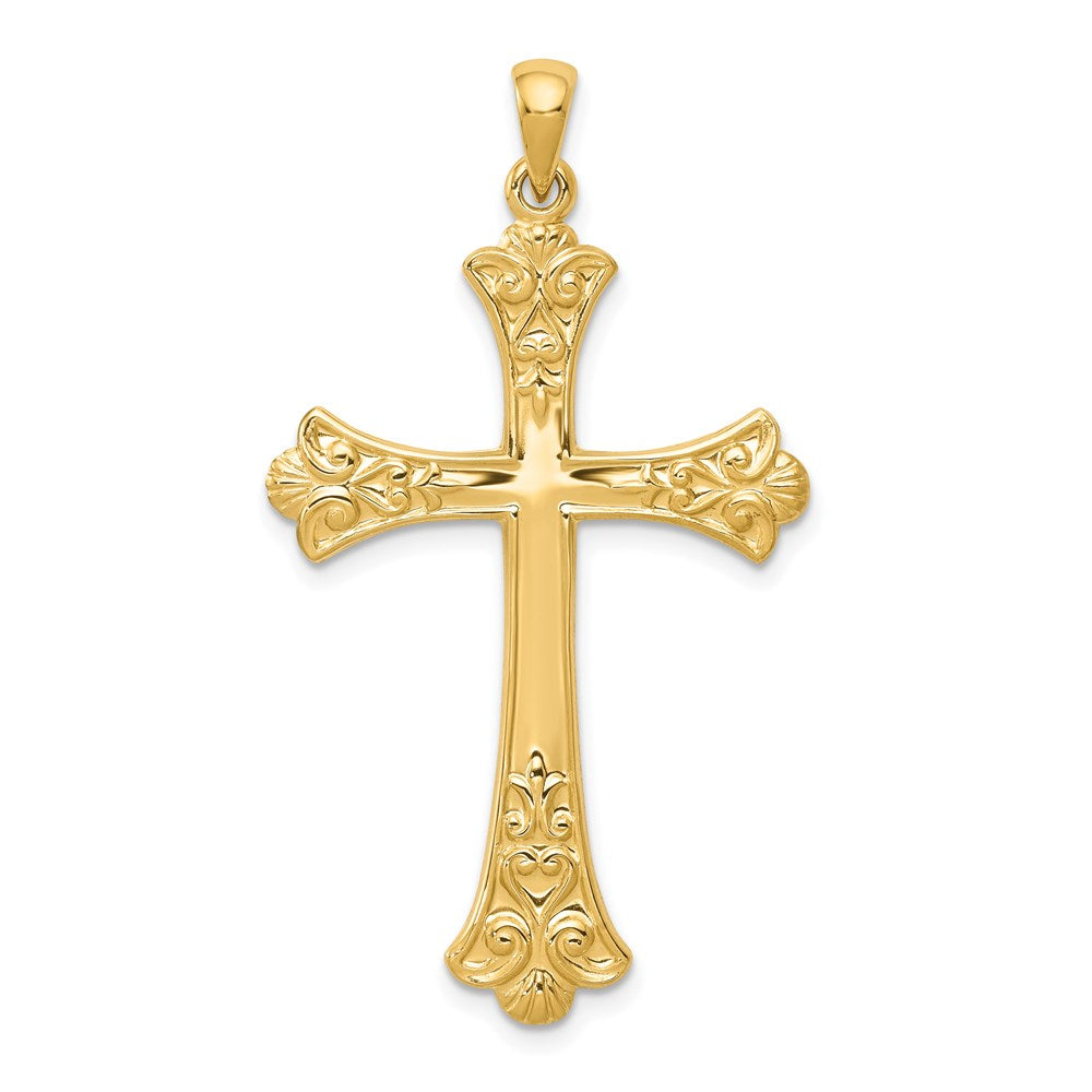 14k Yellow Gold 25 mm Fleur De Lis Cross Pendant (2.28 grams)