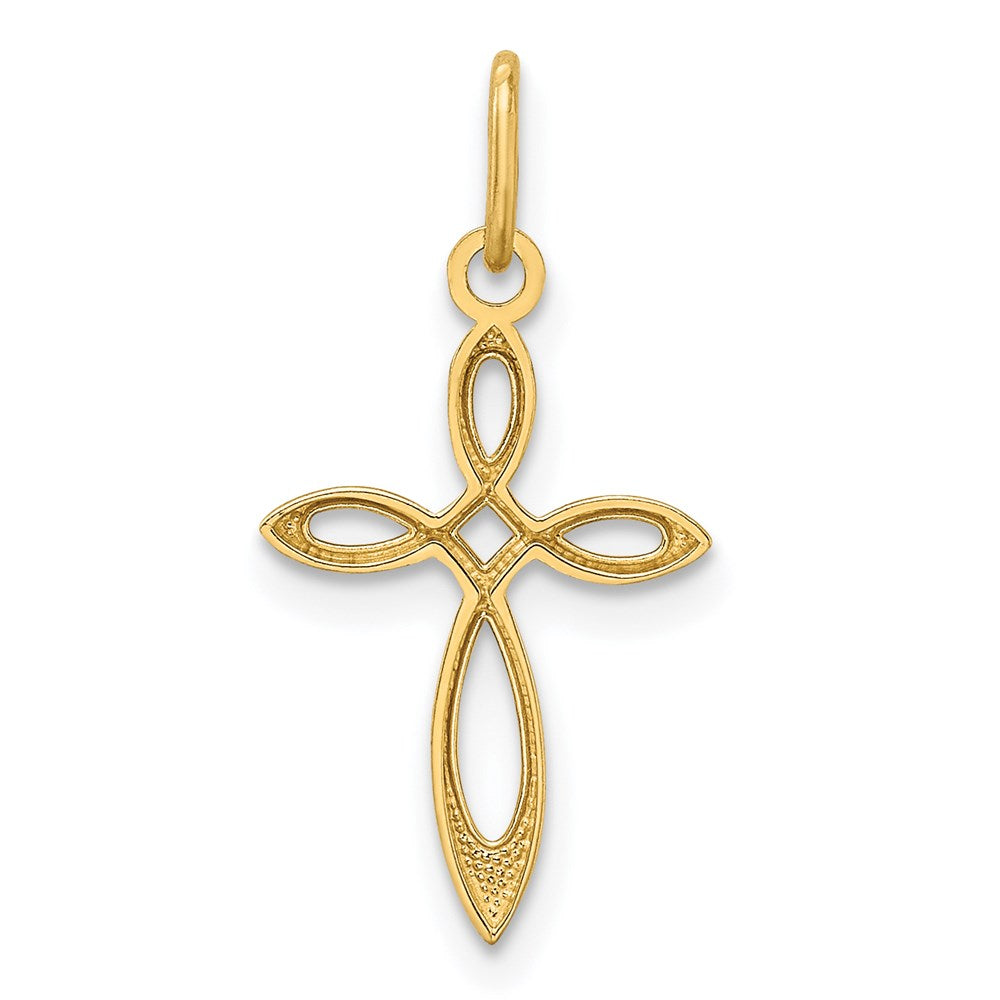14k Yellow Gold 11.5 mm Gold Polished Small Ribbon Cross Pendant (0.38 grams)