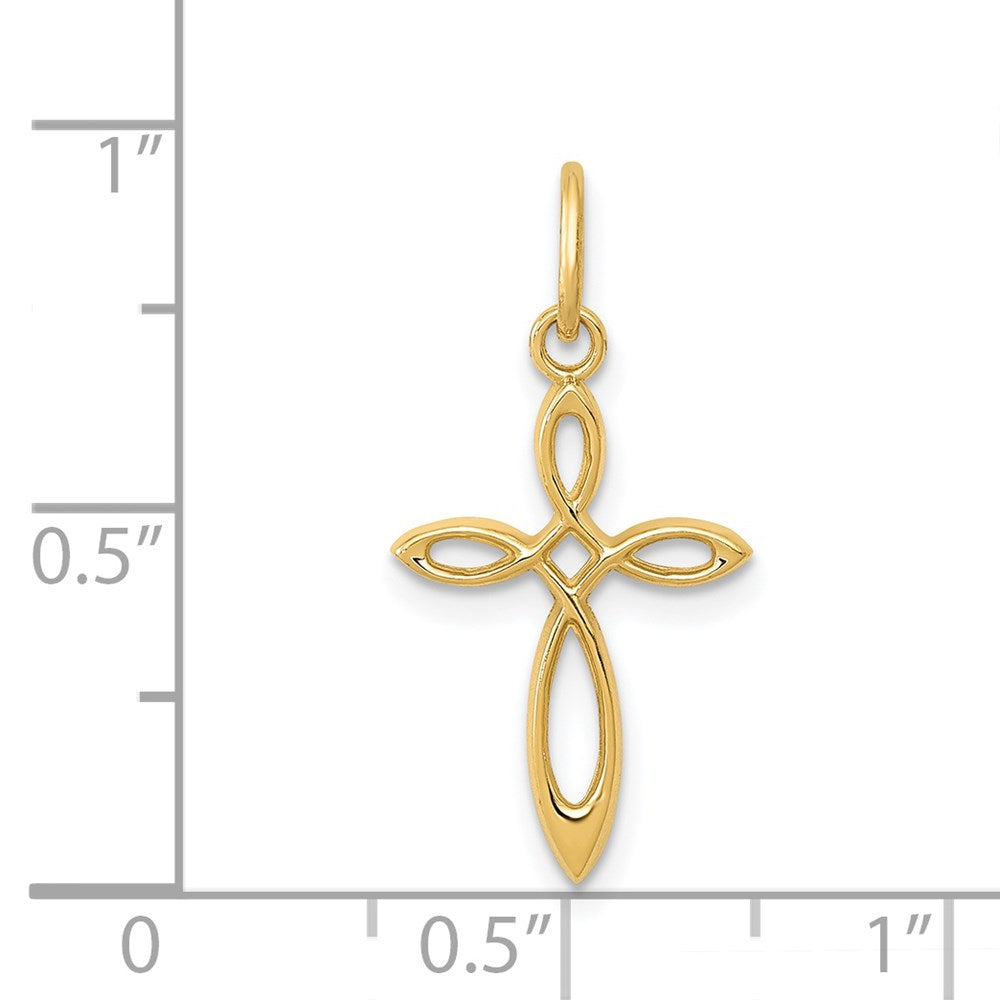 14k Yellow Gold 11.5 mm Gold Polished Small Ribbon Cross Pendant (0.38 grams)