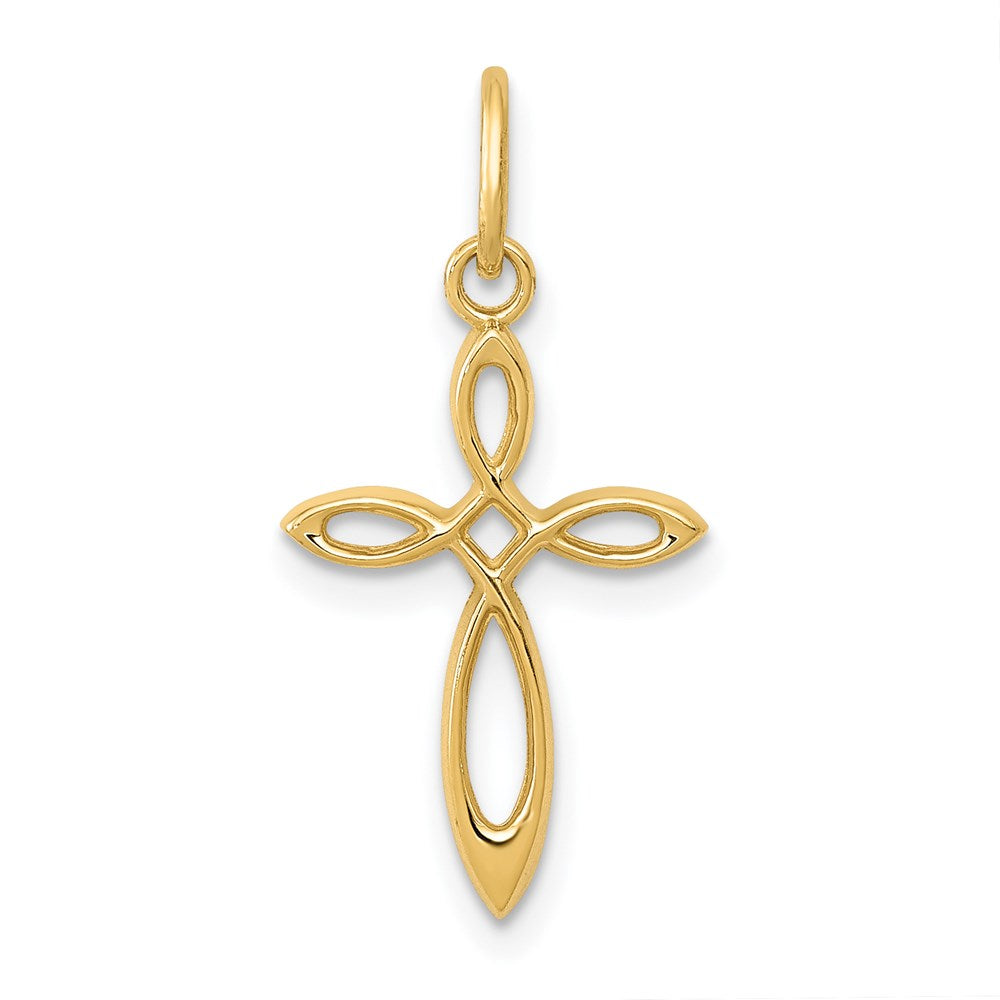 14k Yellow Gold 11.5 mm Gold Polished Small Ribbon Cross Pendant (0.38 grams)