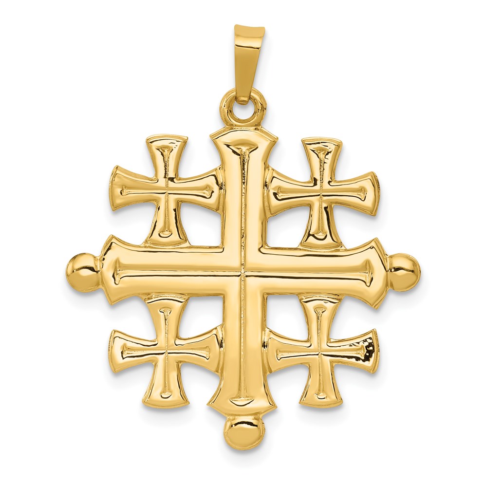 14k Yellow Gold 26 mm Polished Jerusalem Cross Pendant (2.61 grams)