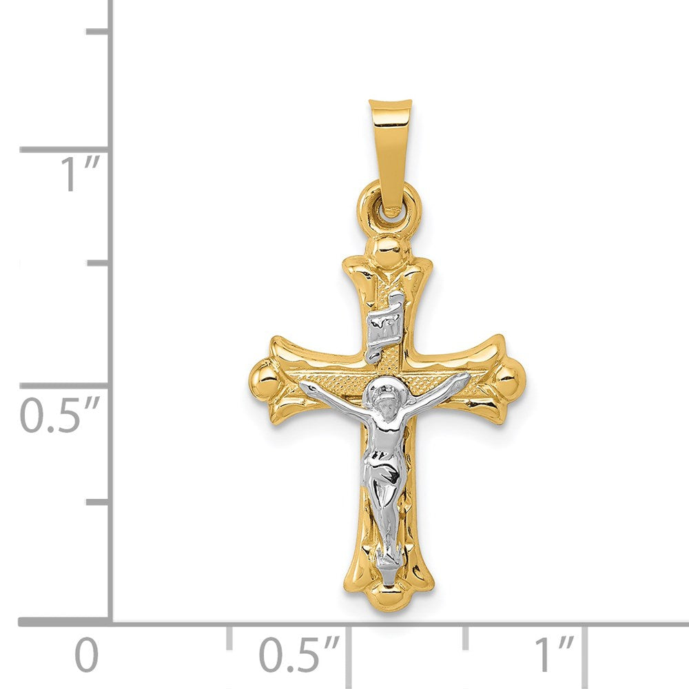 14k Two-tone 14.5 mm Two-Tone Polished INRI Crucifix Cross Pendant (0.8 grams)