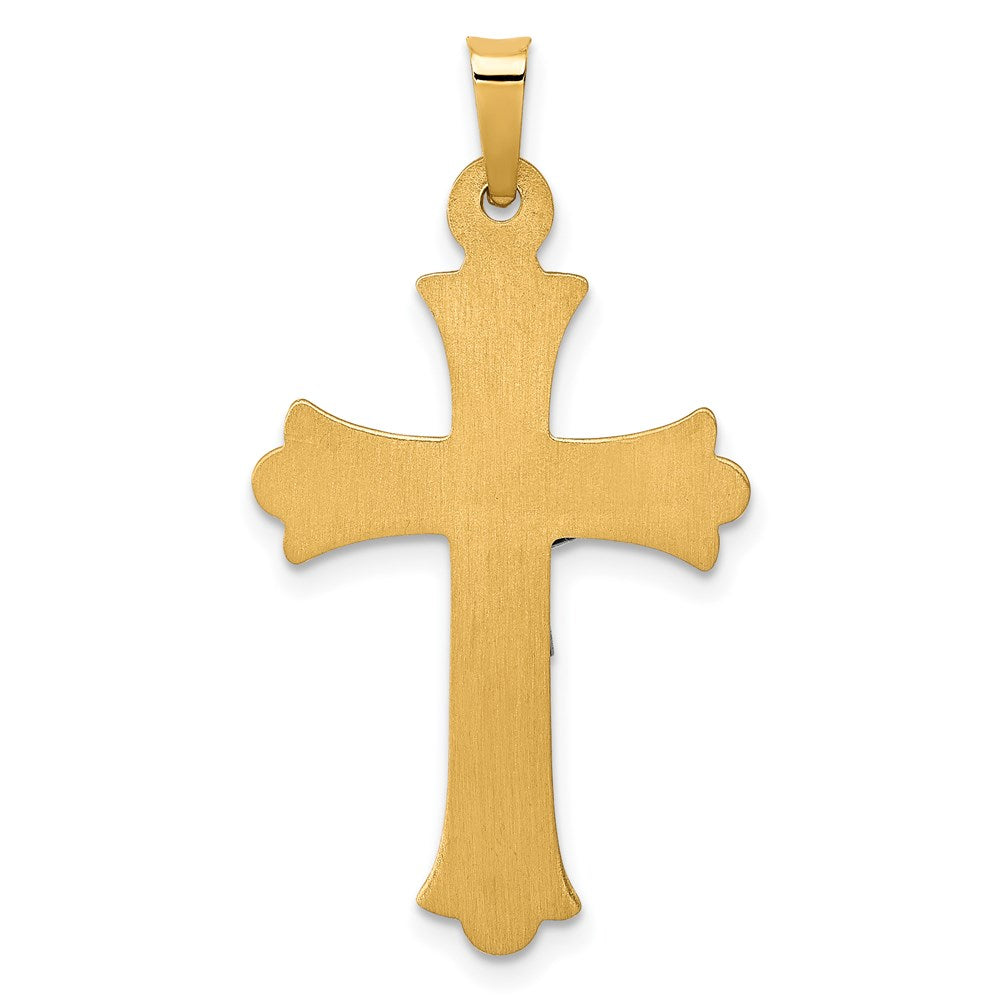 14k Two-tone 18 mm Two-Tone Textured and Polished INRI Crucifix Cross Pendant (1.15 grams)