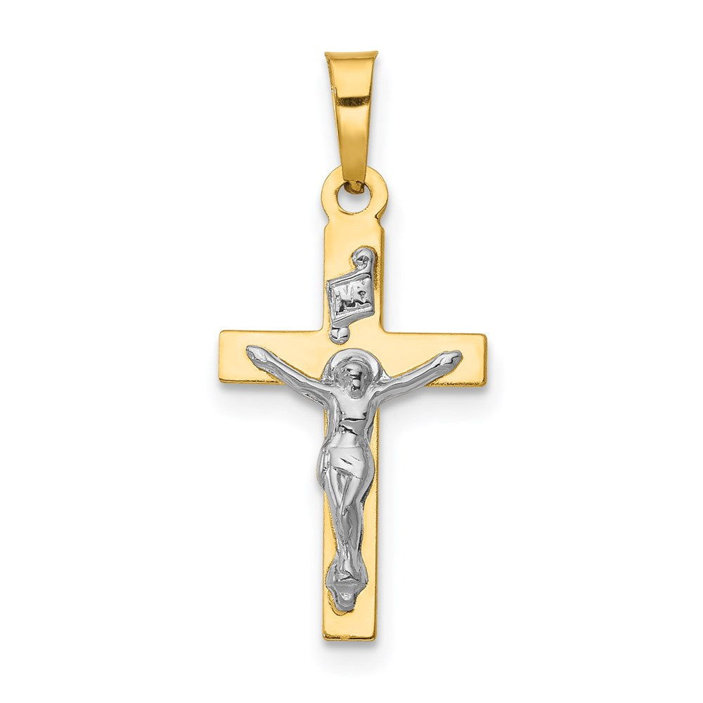 14k Yellow & Rhodium 11.5 mm Polished Inri Crucifix Pendant (0.48 grams)