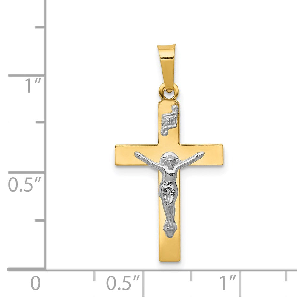 14k Yellow & Rhodium 14 mm Polished Inri Crucifix Pendant (0.57 grams)