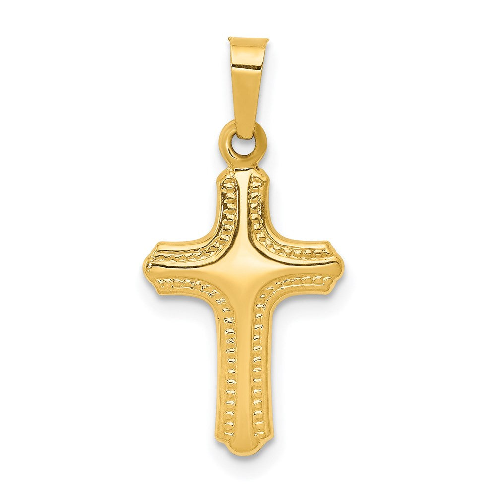 14k Yellow Gold 11.2 mm Polished and Textured Cross Pendant (0.4 grams)