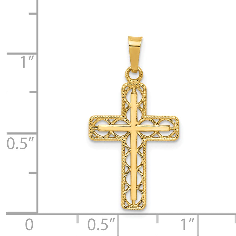 14k Yellow Gold 14.47 mm Polished Filigree Cross Pendant (0.59 grams)