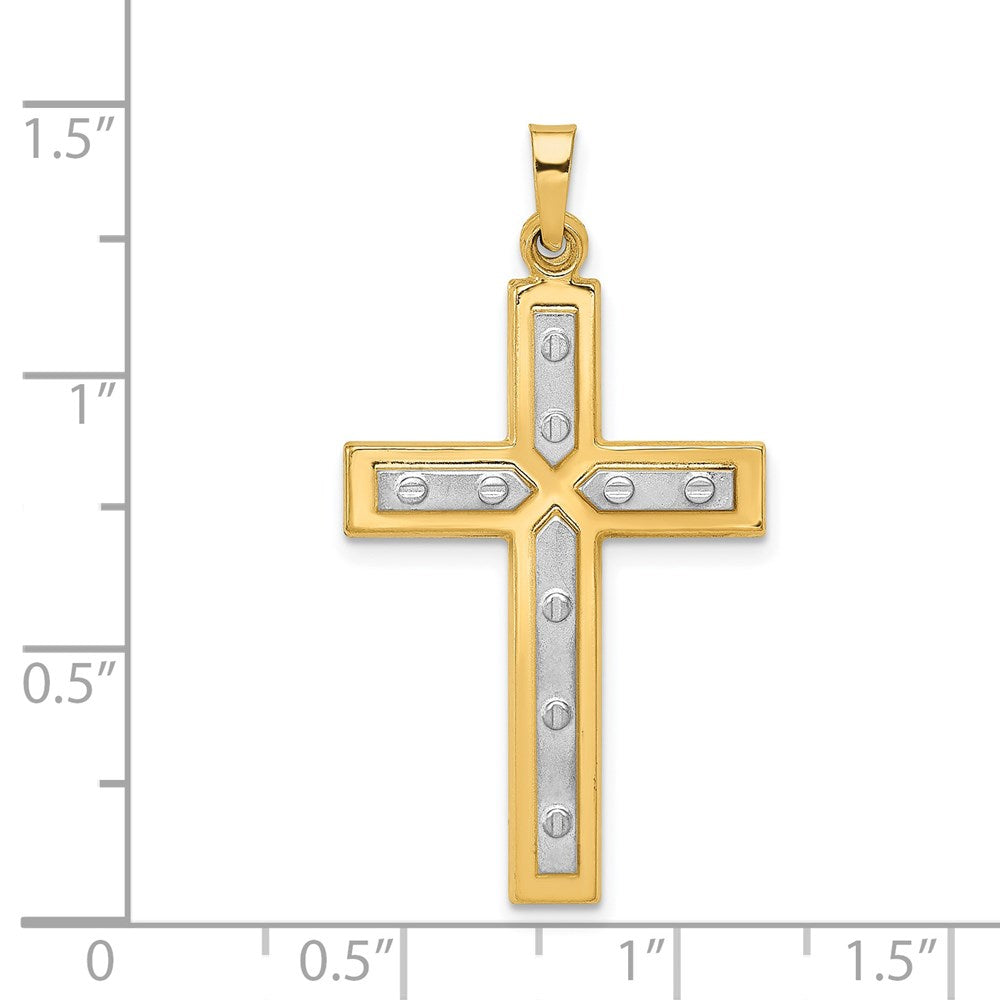 14k Yellow & Rhodium 20.12 mm Polished and Satin Cross Pendant (1.09 grams)