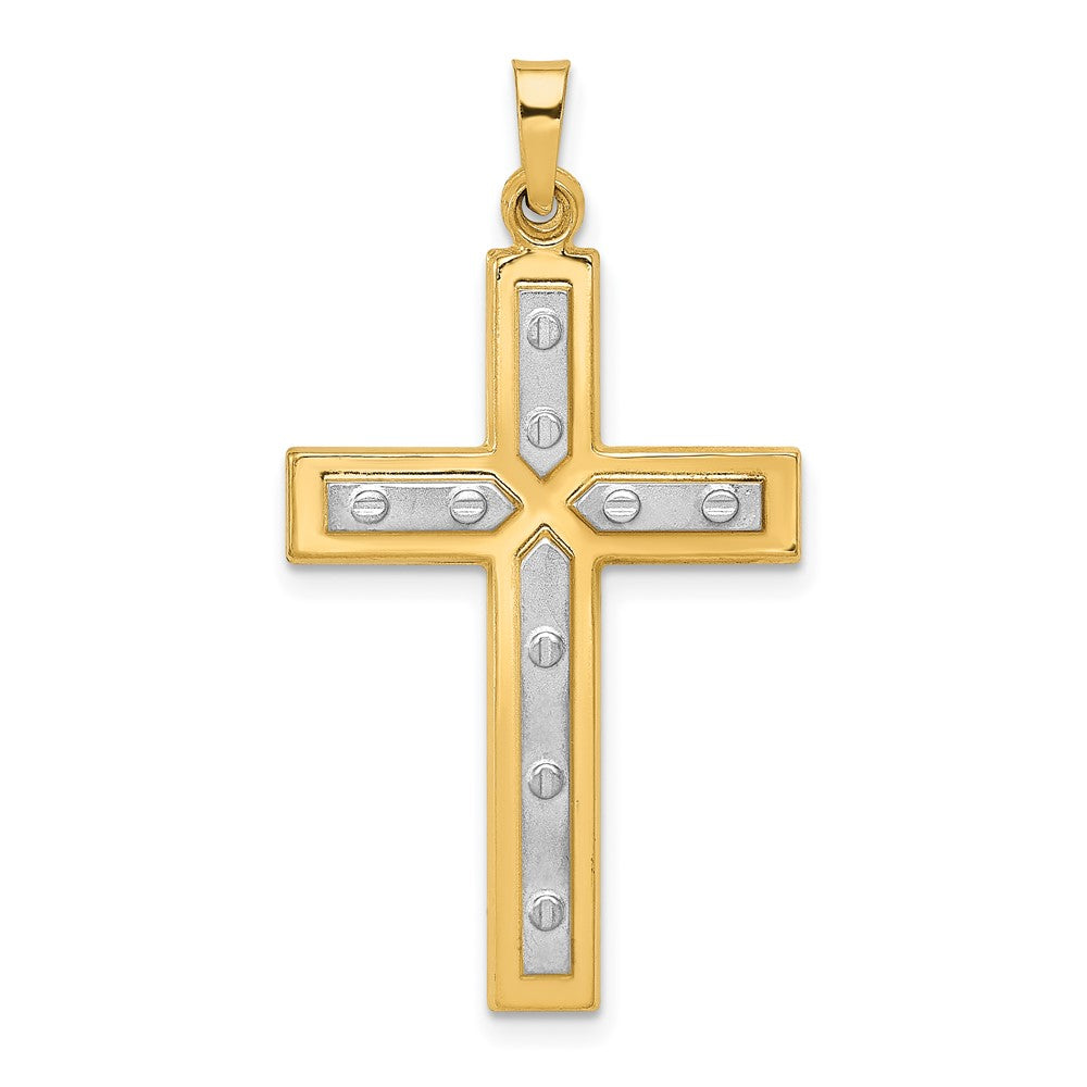 14k Yellow & Rhodium 20.12 mm Polished and Satin Cross Pendant (1.09 grams)