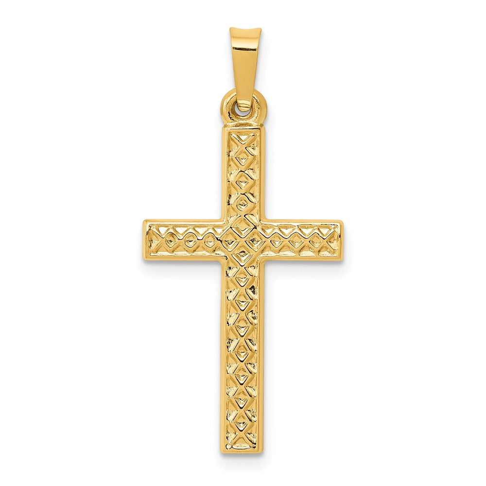 14k Yellow Gold 14.44 mm Polished Lattice Textured Cross Pendant (0.81 grams)