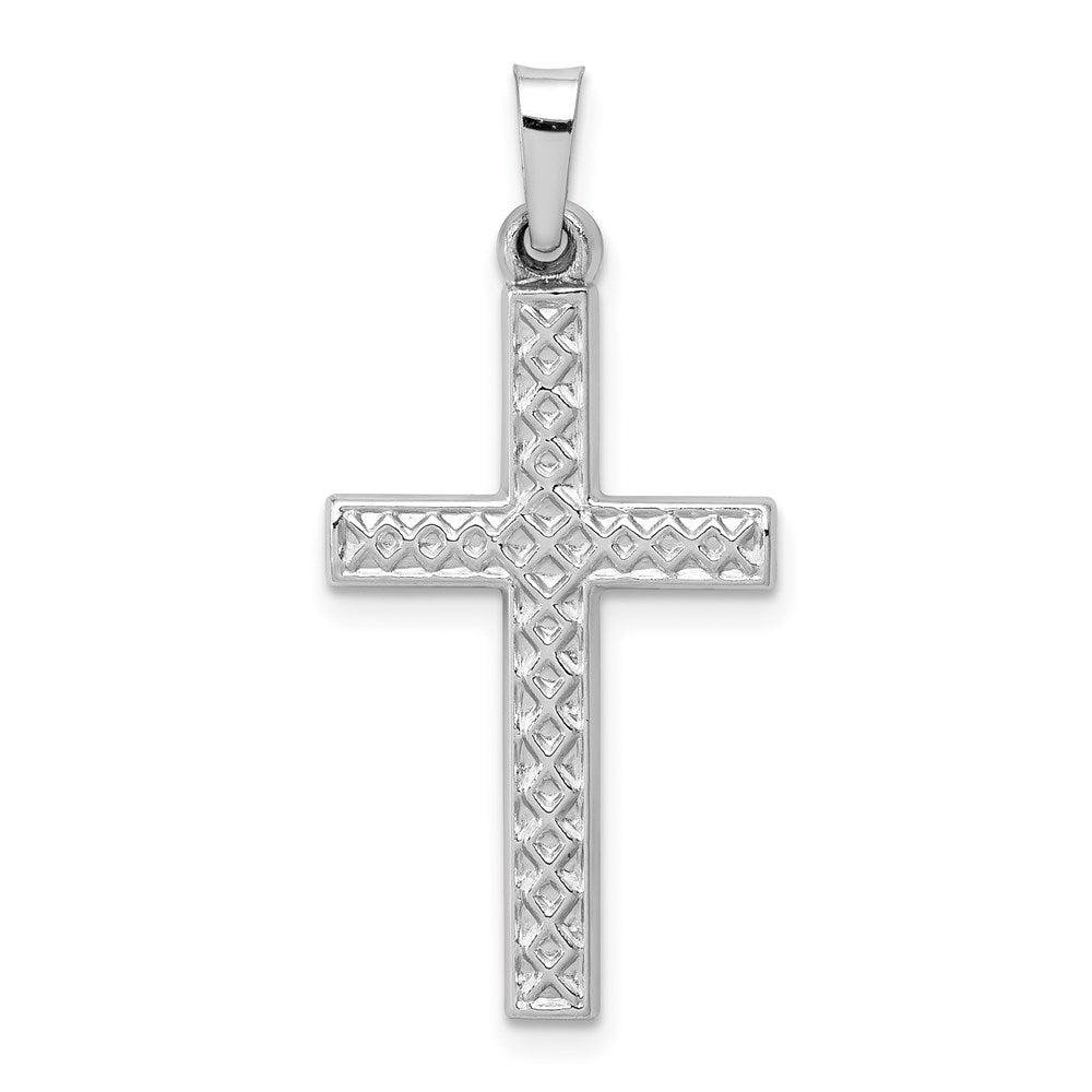 14k White Gold 14.44 mm Polished Lattice Cross Pendant (0.81 grams)
