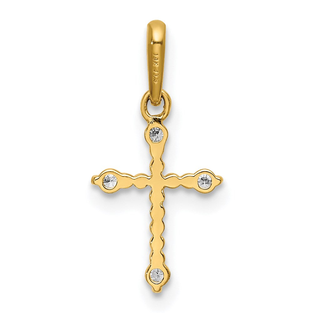 14k Yellow Gold 8.43 mm Polished Beaded CZ Cross Charm (0.29 grams)