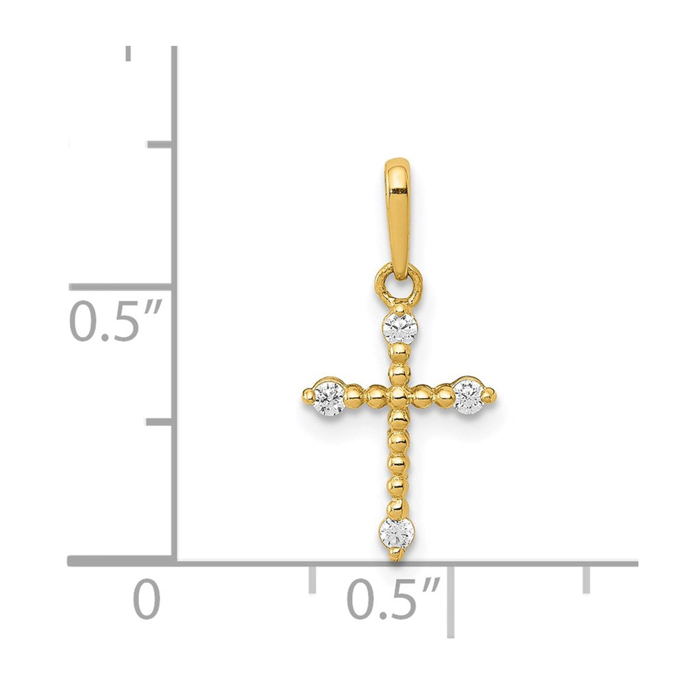 14k Yellow Gold 8.43 mm Polished Beaded CZ Cross Charm (0.29 grams)