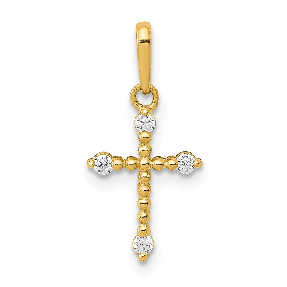14k Yellow Gold 8.43 mm Polished Beaded CZ Cross Charm (0.29 grams)