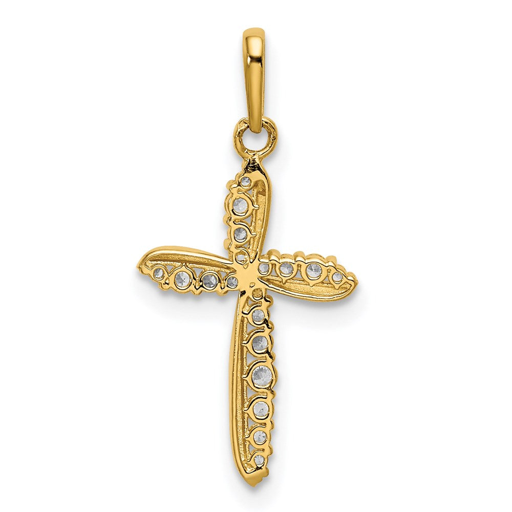 14k Yellow Gold 11.37 mm Polished CZ Cross Charm (0.53 grams)